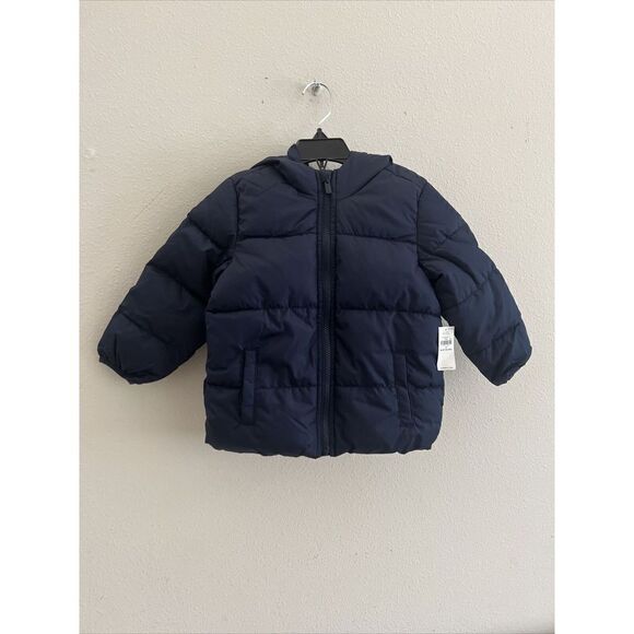 Old Navy Sz 3T Navy Blue Water Resistant Puffer Coat Hood & Pockets NEW - Picture 1 of 6